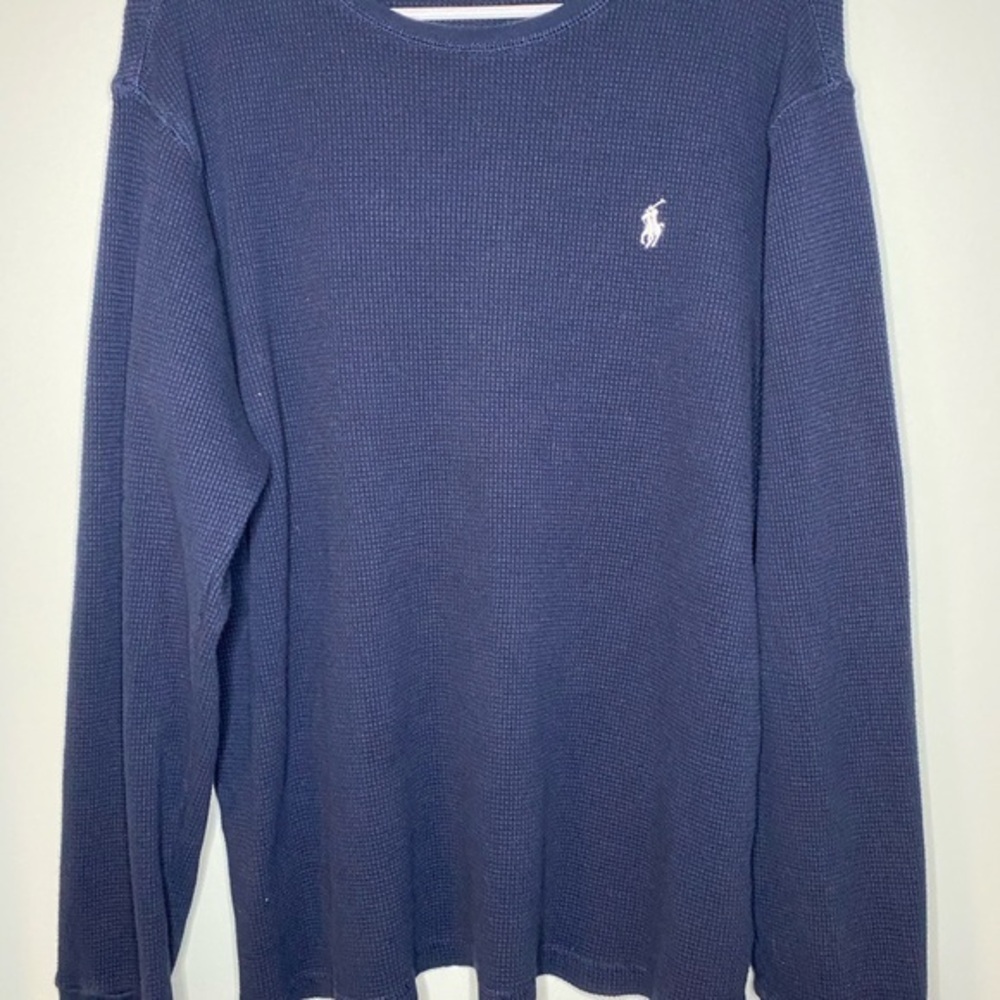 Polo Ralph Lauren Shirt Mens XXL Navy Blue Waffle Knit Thermal Long Sleeve
